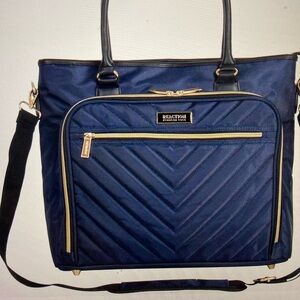 Kenneth Cole Chelsea Tote in navy blue. Dimensions are 17” L x 13” L x 5” D.